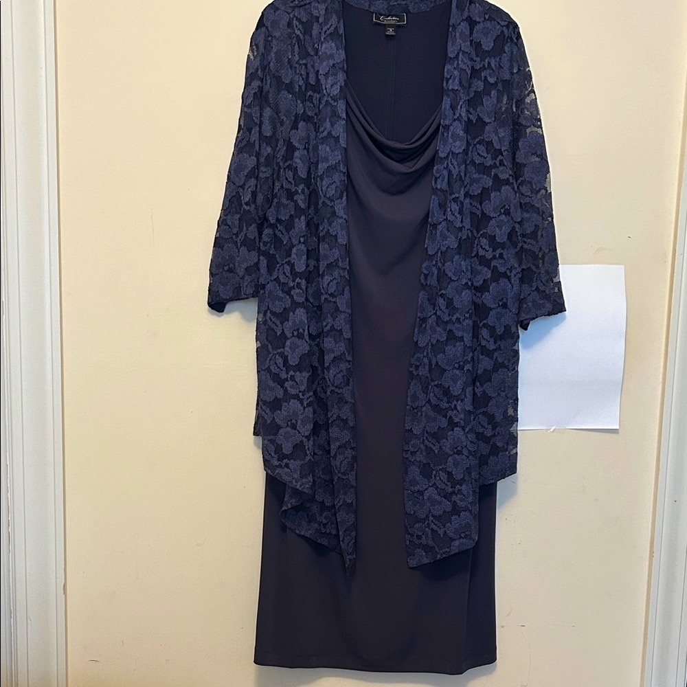 dressbarn Grey Lace Long Sleeve Dress